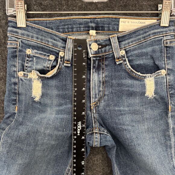 Rag & Bone Jeans Women's 25 Blue Skinny Mid Rise Distressed Raw Hem Stretch - Picture 8 of 12